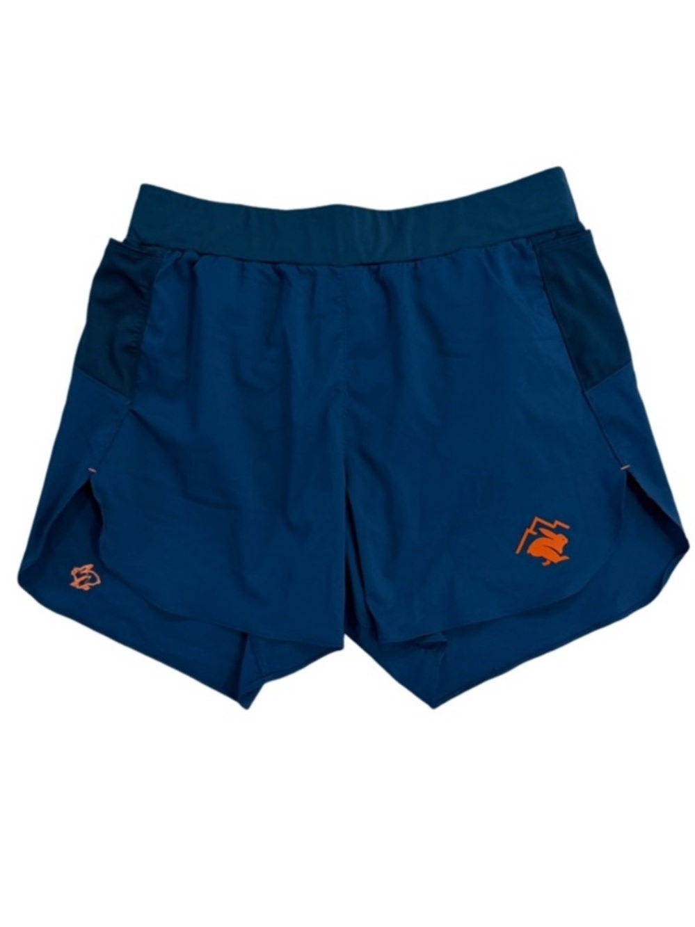 RABBIT Men’s FKT 5” Running Shorts (Navy with Orange Logo/ Medium)
